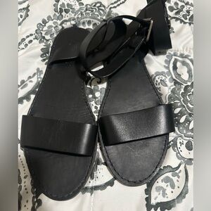 Madewell Black Strap Leather Flat Sandals